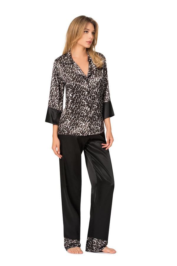 Saten Leopar Desenli Pijama Takımı