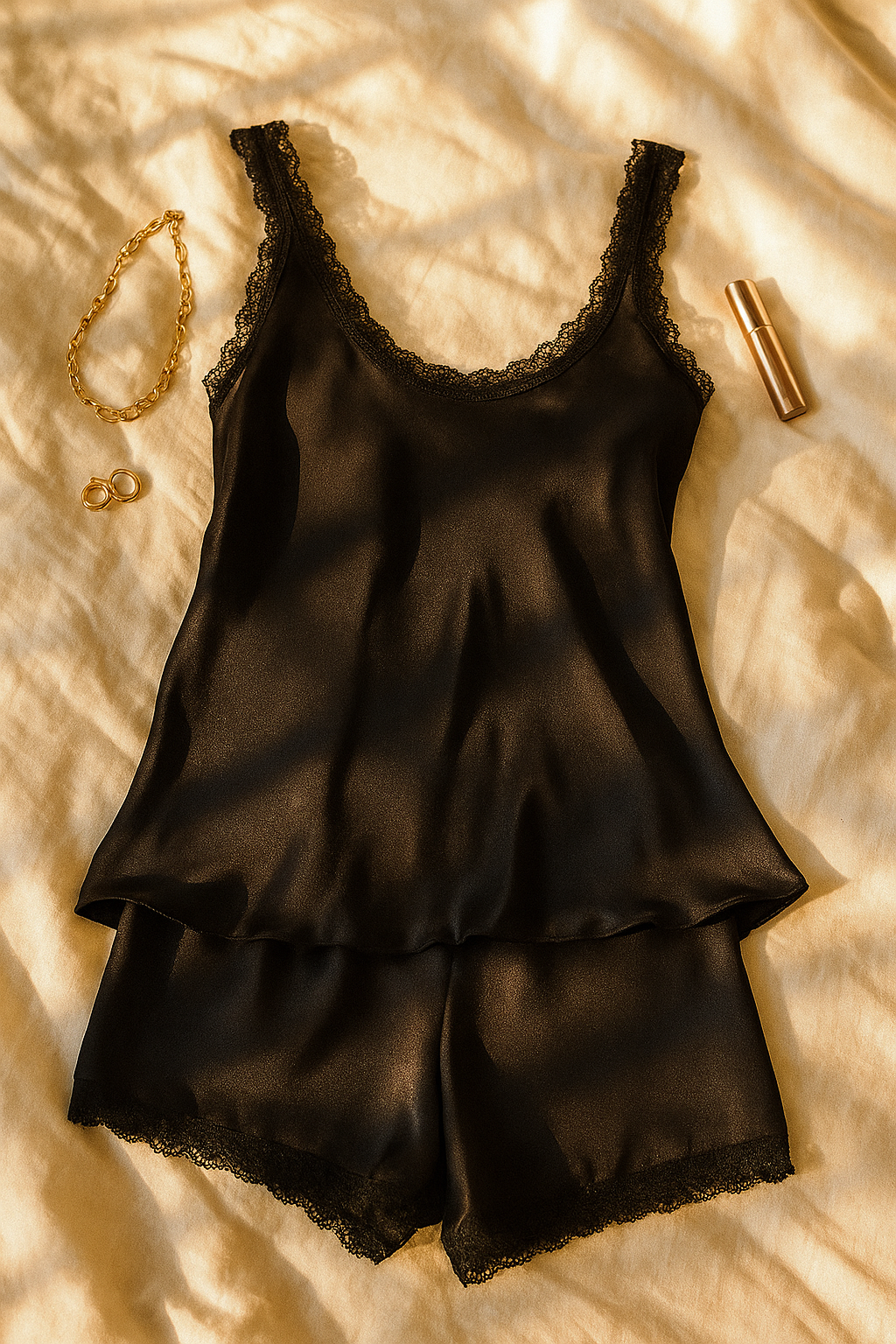 Saten Güpürlü Şortlu Takım 345