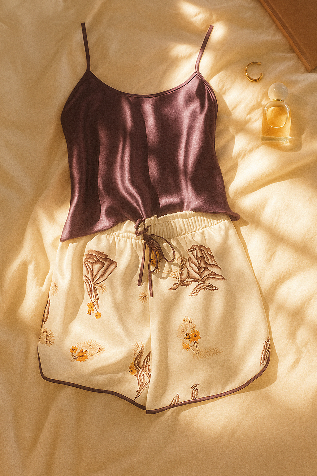 Saten Desenli Şortlu Takım 902